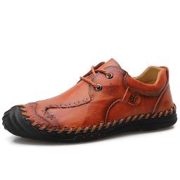 Casual shoes retro British wind, large size leather shoe big head cowhide leisure leisure low -top bean shoes men's shoes
