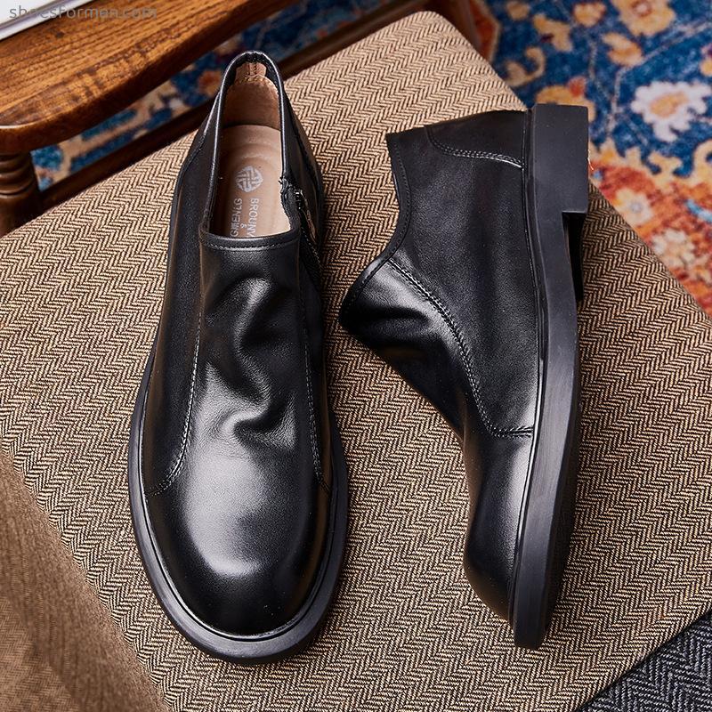 Chelsea boots men's casual high-top leather shoes leather hint boots male British wind winter plus velvet leather short boots