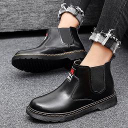 Chelsea boots men's spring breathable British leather shoes retro mid -boots Korean version of the trendy casual high -top Martin boots