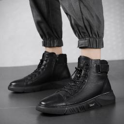 Classic black wild leather boots men's casual Martin shoes men's shoes high -top mid tube leather shoes