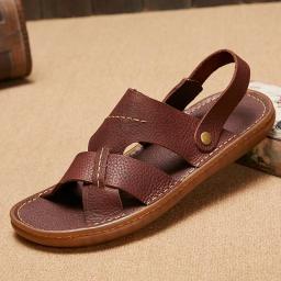 Classic Online Two Wear Men's Leather Sandals 2022 Summer New Open Toe Comfortable Skin Slippers