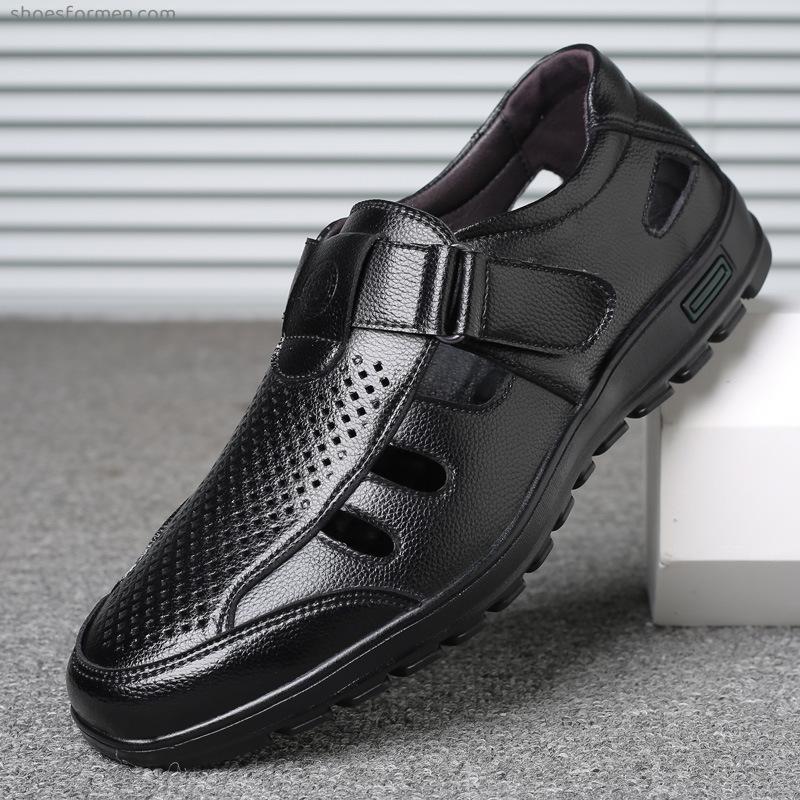 Cold -leather sandals Men's middle -aged bag scalp sandals Dad shoes new summer men