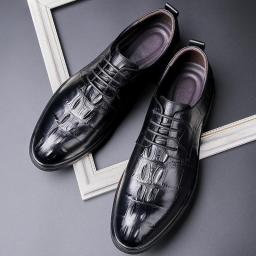 Crocodile Pattern Bright Face Business Casual Leather Shoes Men's Head Layer Leather Dress Professional Shoes Increase Large Size Men's Shoes