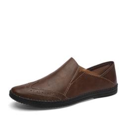 Doudou shoes men's leather Korean version of British dad kick lazy shoes trend black round head soft noodle casual leather shoes