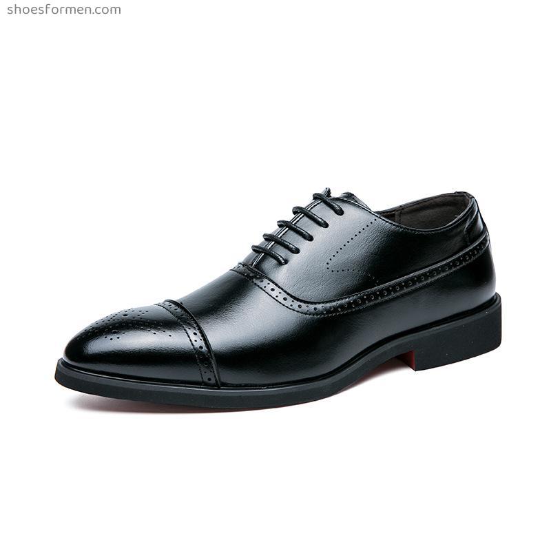 Dress-fit pointed shoes large size Bulloke carving banquet Oxford shoes business casual lace men's shoes