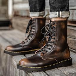 Extra -size horse boots male high -tube cowhide leather boots British autumn male long knight leather boots lace