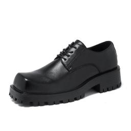 Fangtou leather shoes, big head, Germany shoes, thick-looking men's shoes dress business black leather shoes wedding companion shoes