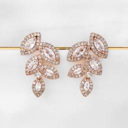 Fashion Vintage Jewelry Exquisite Leaf Zircon Stud Earrings For Womens Wedding Party Accessories Gifts