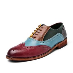 Fashion color matching business Oxford shoes men's European and American large size Bulloke carved dress shoes