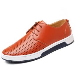 Fashionable Casual Men's Shoes Breathable Hollow Large Size Leather Shoes Summer Trend Hole Shoes