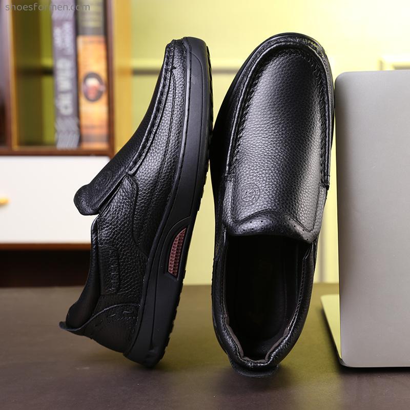 First layer leather men's shoes men's shoes shoes old man single shoes breathable casual middle aged soft bottom leather father shoes