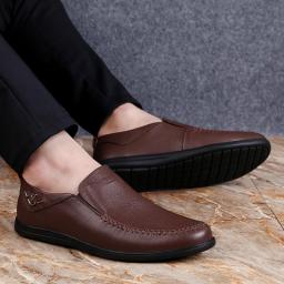 Four seasons new bean bean toe layer cowhide handmade casual leather shoes men's large size shoes