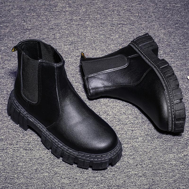 Gao Gang Pure Color Martin Boots British style thick sole leather boots increase men's shoes daily leisure workers 2022 spring