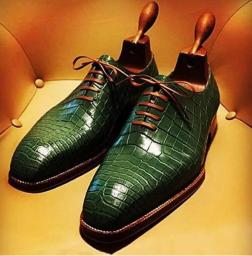 Green PU Leather Oxford Men's Low-heeled Belt Pointer Floral Pattern Business Pushing Shoes Trend Hair
