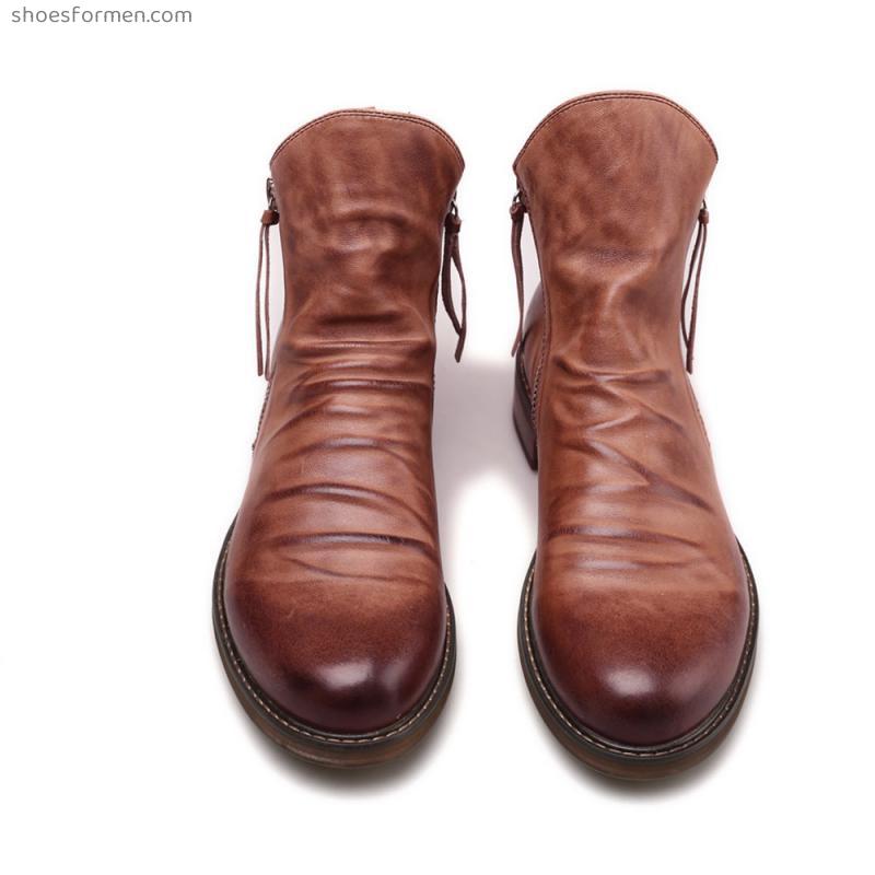 HPIOPL quality cross-border new double-side zipper anti-slip bottom men's boots men's shoes boots men's leather boots large size