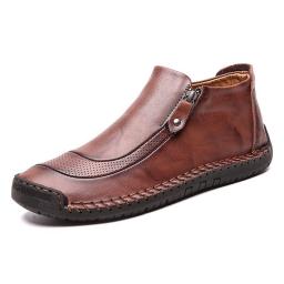 Handmade leather shoes male lazy short boots male plus cotton boots outdoor leisure men's zipper Martin boots