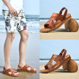 Head layer cowhide beach shoes summer new men's casual leather sandals beef tendon soft bottom slippers breathable shoes