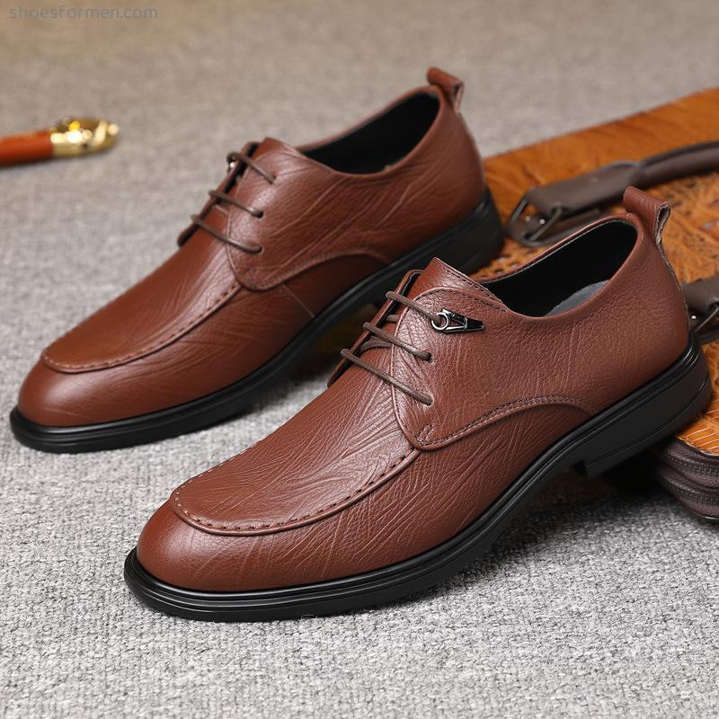 Head layer leather men's business casual shoes British fashion black low helper facing shoes lace pointed men's shoes