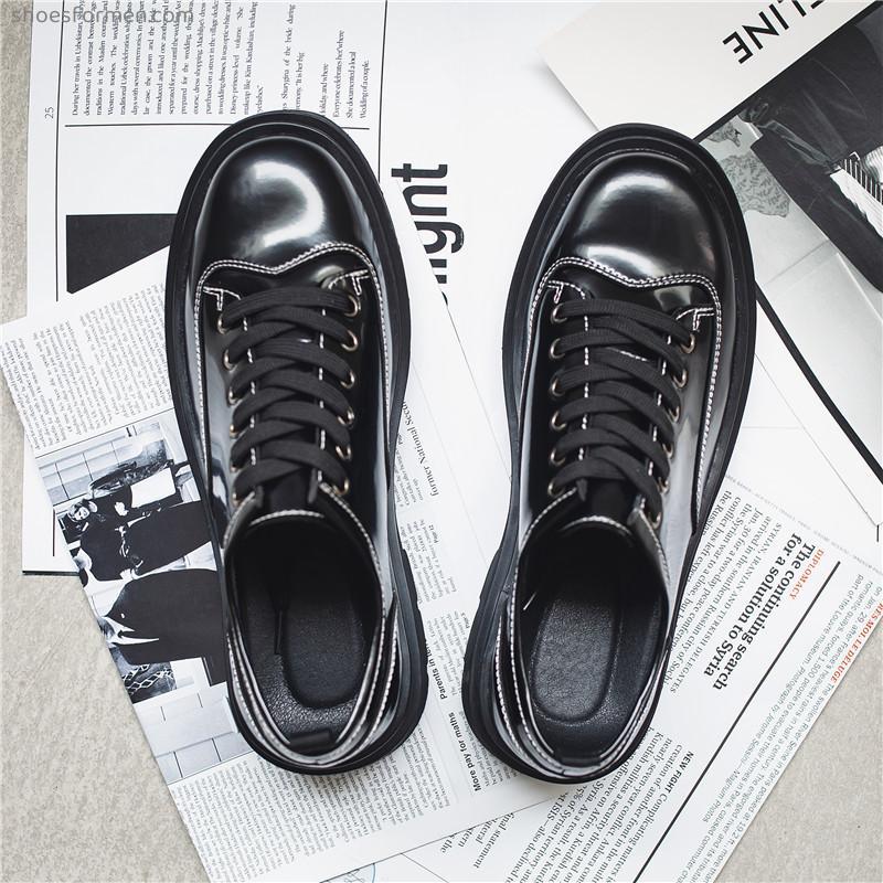 Japanese bright noodle rounded scalp shoes men's English black business suit casual shoes