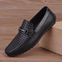 Korean version of casual shoes men's peas shoes men's leather soft bottom breathable hollow set Men Shoes fashion shoes