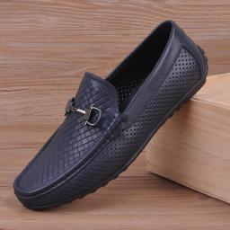 Korean Version Of Casual Shoes Men's Peas Shoes Men's Leather Soft Bottom Breathable Hollow Set Men Shoes Fashion Shoes