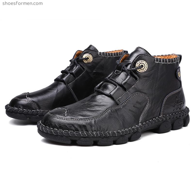 Large -size casual leather shoes autumn new men's high -top men's boots handmade retro workpiece