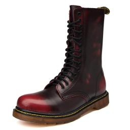Large size 4 men's high leather boots British men's boots, long cylinder knight boots