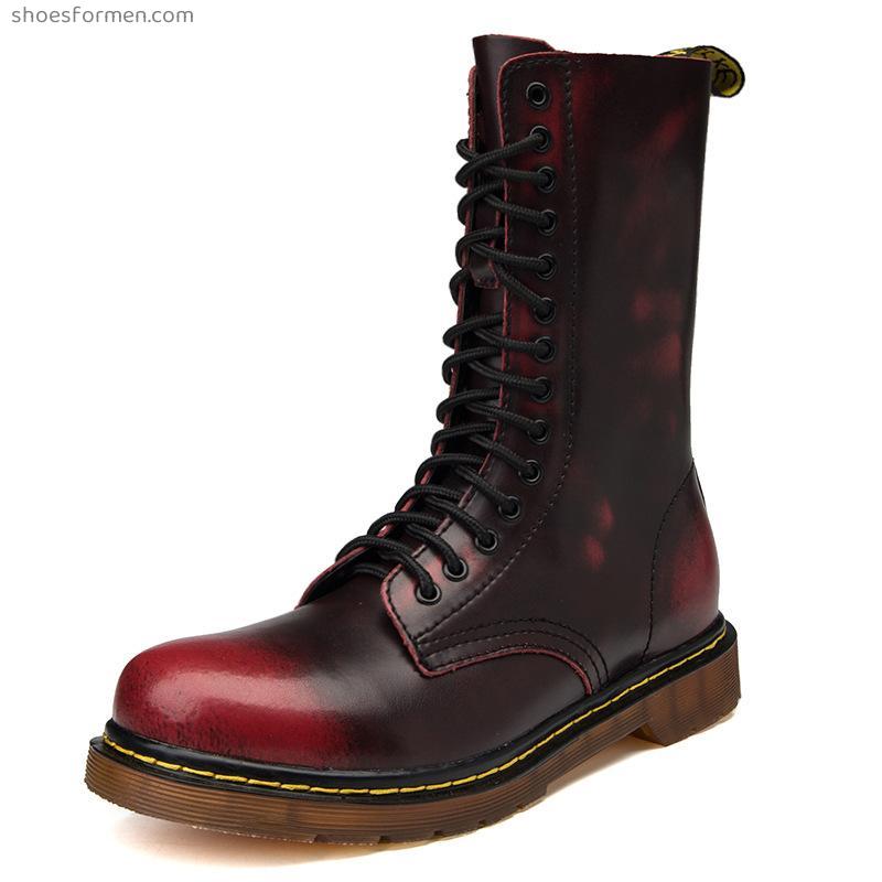 Large size 4 men's high leather boots British men's boots, long cylinder knight boots