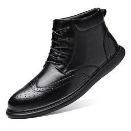Large size Brock's boots male British leather shoes retro mid -boots leisure high -top Martin boots male