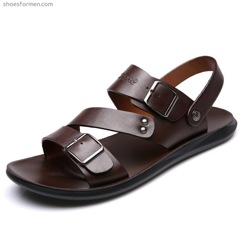 Layer 2 leather casual fashion beach shoes thick sandals men's two-use sandals