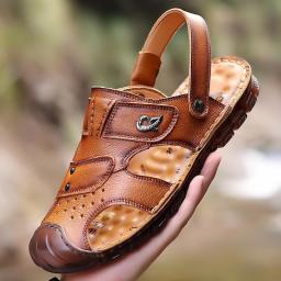 Leather Baotou Sandals Men and Summer Sale Beach Leather Layer Men Drive and Leisure and Leather Drag