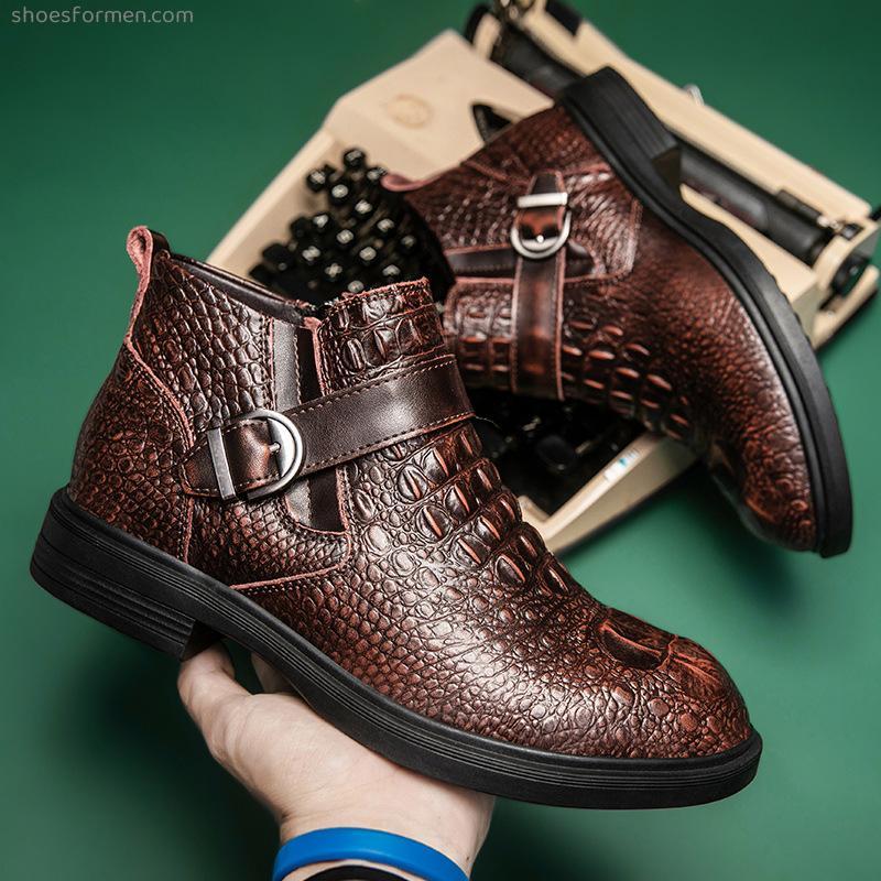 Leather boots men's 2022 Spring Business British casual leather shoes fashion trend crocodile pattern high -top men's boots large size men's shoes