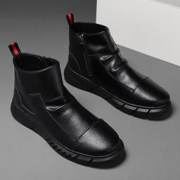 Leather boots men's high -top Martin boots male British style sleeve winter plus velvet warm boots men's casual leather shoes autumn