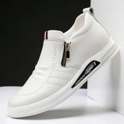 Leather breathable 2022 spring new internal high white shoes set spring and spring and summer men's casual shoes British men's shoes