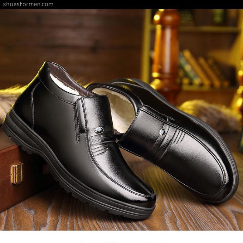 Leather business dress shoes men's autumn and winter new plus velvet bag cotton shoes