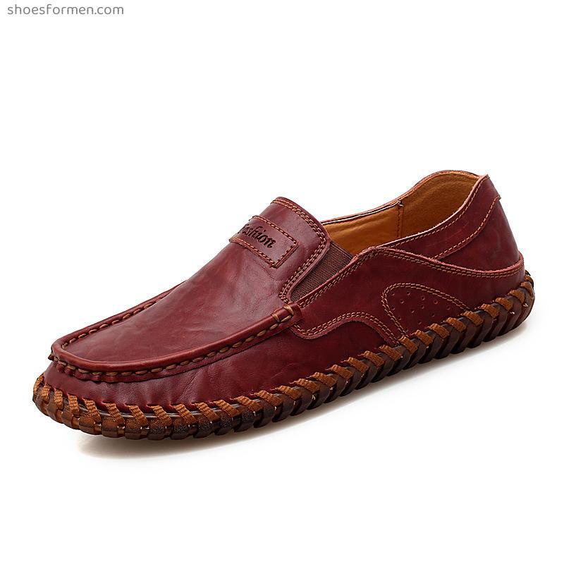 Leather casual leather shoes male wear -resistant beef tendon bottom handmade stitching comfortable driving shoes