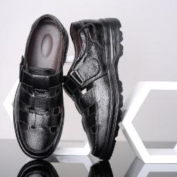 Leather Casual Men's Sandals, Magic Transparent Flat Heels, Large Code Holes Hollow Leather Sandals