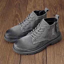Leather high -top men's boots winter new plus thickened work boots gray explosion leather boots tide
