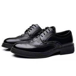 Leather men's shoes men's business first layer leather Brock carved British dress soft skin shoes