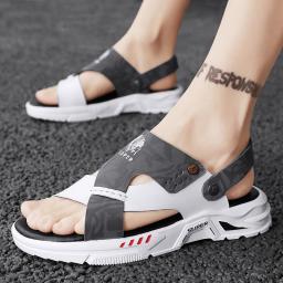 Leather sandals 2022 summer men's slippers non-slip word drag casual wear anti-slip driving dual-use sandals slippers