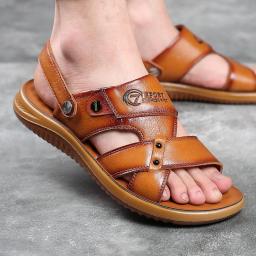 Leather sandals men's tide leather new summer anti-skating bull tendon men's cool towers leather casual beach slippers