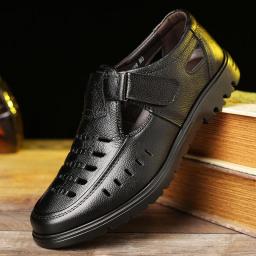 Leather Shoes Men's Leather In The Elderly Leather Sandals Large Size Hollow Large Non -slip Hole Special Size Dad Shoes