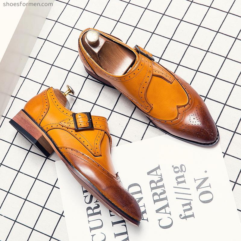 Leather shoes foreign trade men's shoes Korean version of the trend colored pointed dress shoes men's hollow breathable gentlemen shoes
