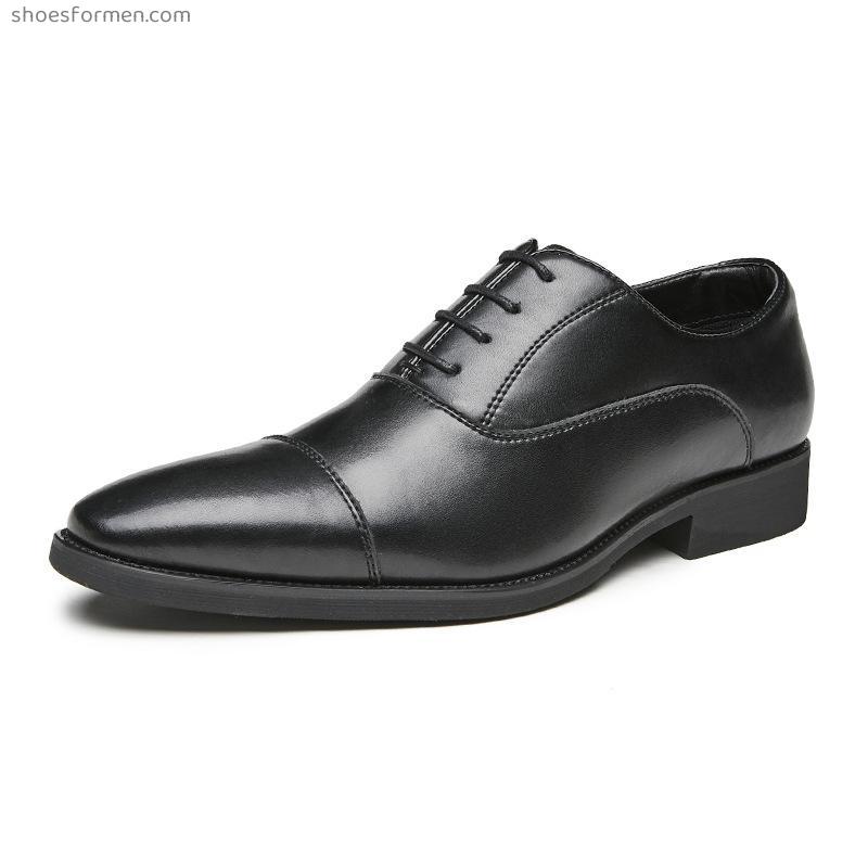 Leather shoes male Japanese three joint 2022 new year increase business men's shoes dress soft bottom Oxford shoes tip