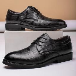 Leather shoes men's business dress 2021 autumn and winter new British casual moral than shoes black comfortable soft bottom groom shoes