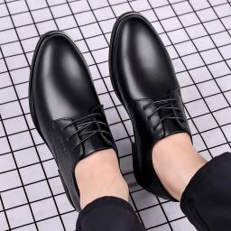 Leather shoes men's business dress leather casual BritIndo increase youth wedding groom shoes breathable thin section soft bottom