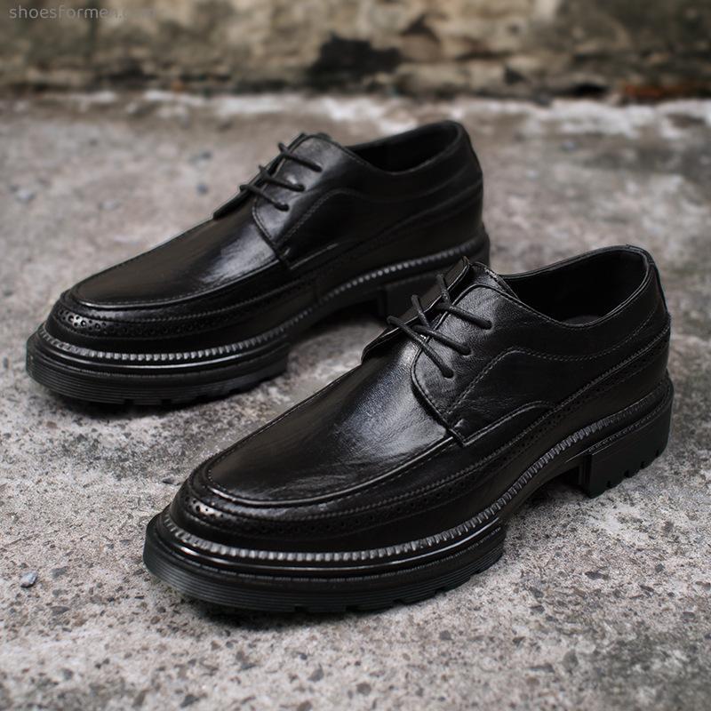Leather shoes men's casual Korean version of the dress shoes male business British wind Oxford breathable increase men's shoes