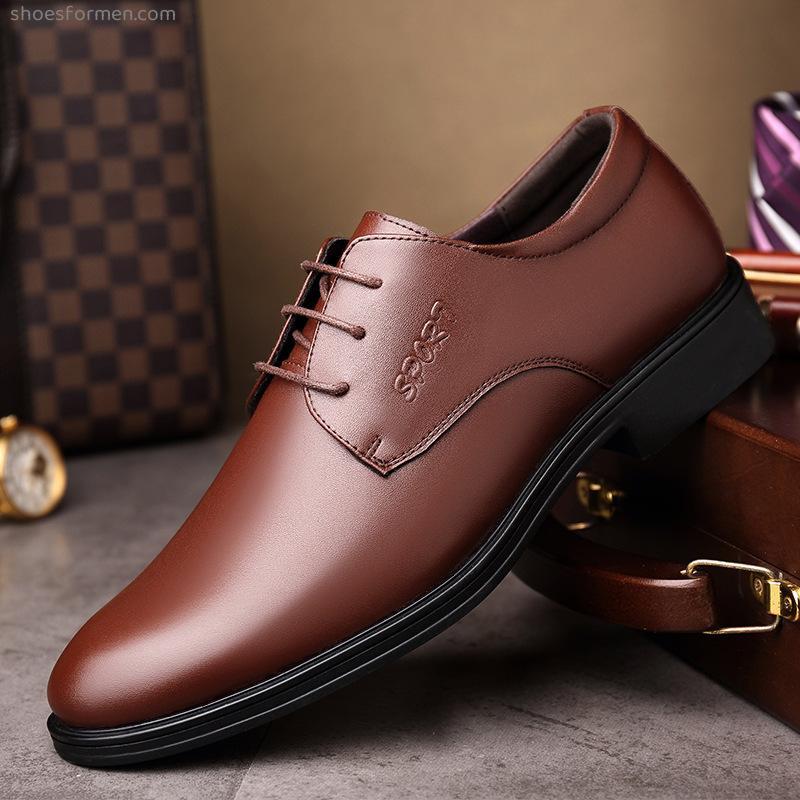 Leather shoes men's leather Korean version of business formal dresses of pointed spring and autumn British trend brown groom wedding hairstyle