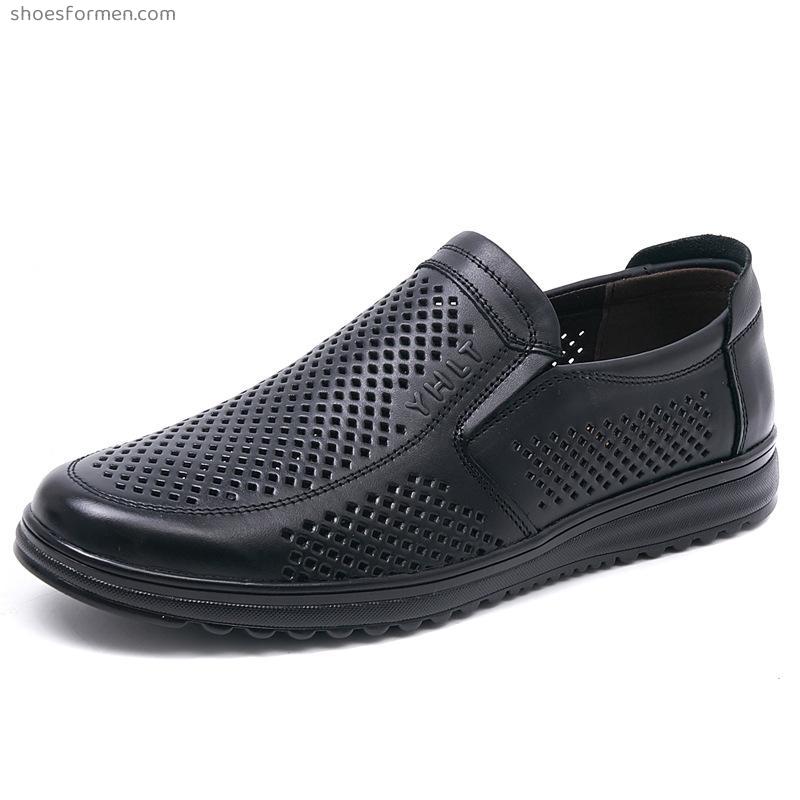 Leather shoes men's leather hole hollow non -slip and wear -resistant sandals working chefs men's construction shoes