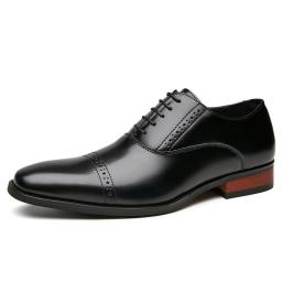 Leather Shoes Men's Leather New British Wind Carved Lace Business Dress Three Joint Gentleman Single Shoes Youth